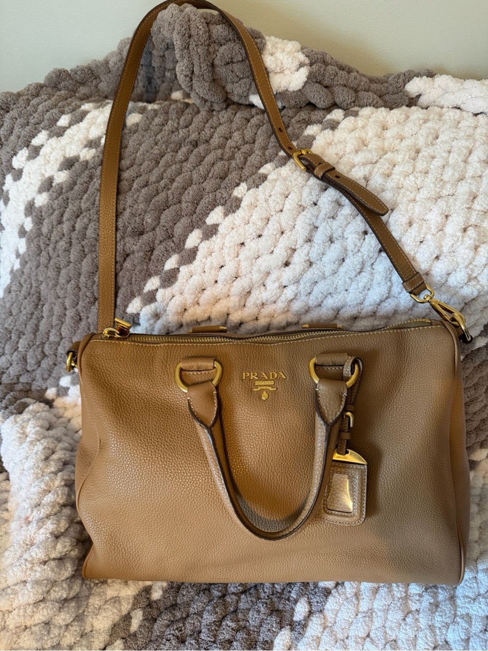 Prada Vitello Daino Leather Satchel with Gold Hardware